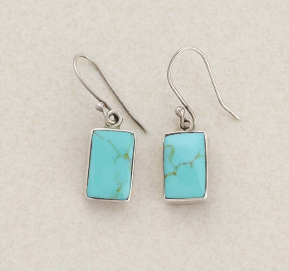 Sterling Silver 925 Turquoise Earrings Dangle Drop Mexico 1 3/8" x 3/8"
